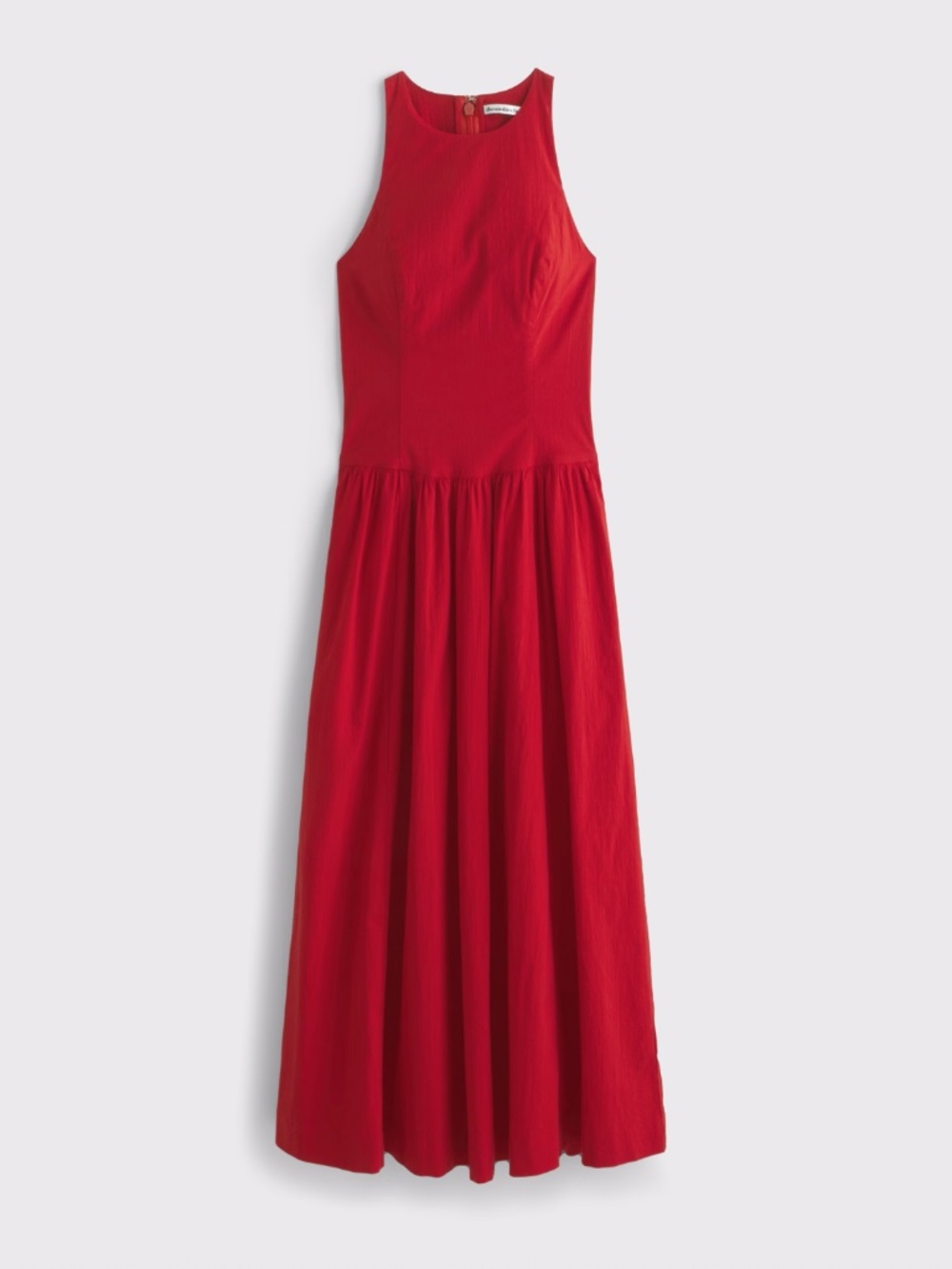 NWOT Abercrombie High-Neck Drop-Waist Midi Dress in Vivid Red